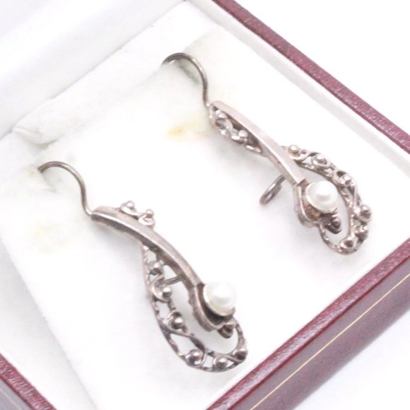 Sterling Silver Marked VS & Dollar Sign Music Note Freshwater Pearl Dangle Long - Picture 10 of 11